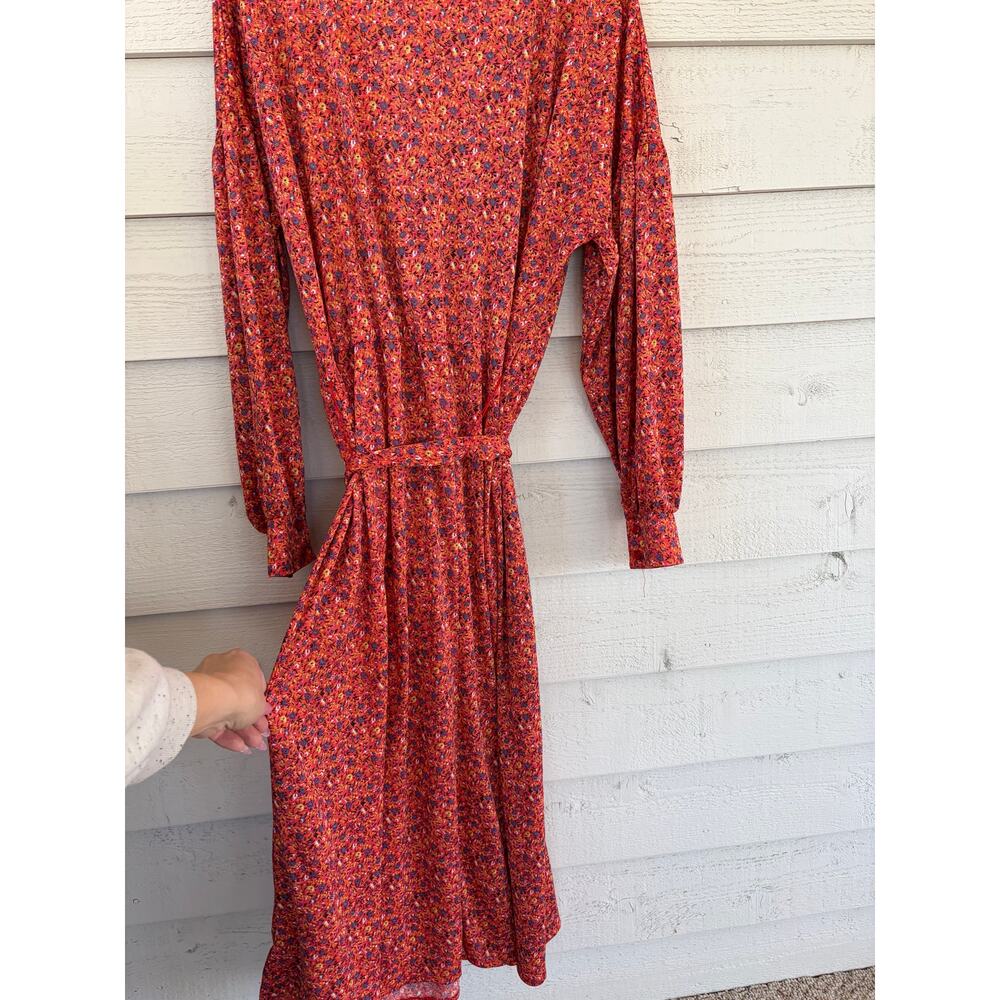 ASOS Floral Long Sleeve Midi Dress Red Orange Boho Size US 16 - Picture 8 of 8